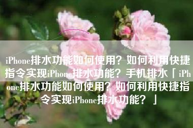 iPhone排水功能如何使用？如何利用快捷指令实现iPhone排水功能？手机排水「iPhone排水功能如何使用？如何利用快捷指令实现iPhone排水功能？」